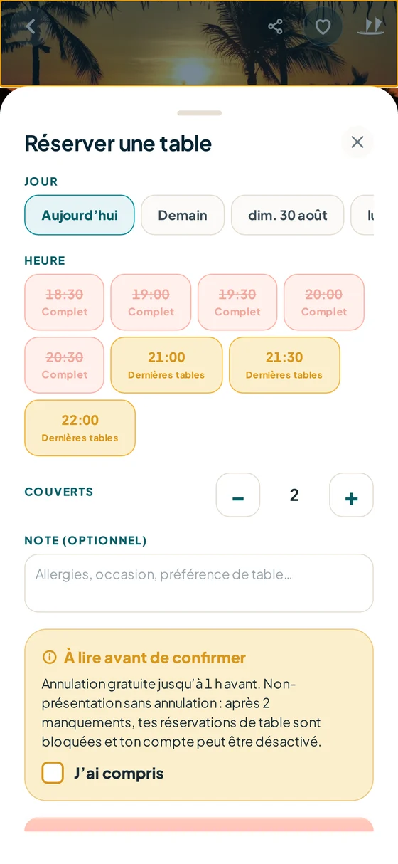 Réservation d’une table : créneaux complets et dernières tables